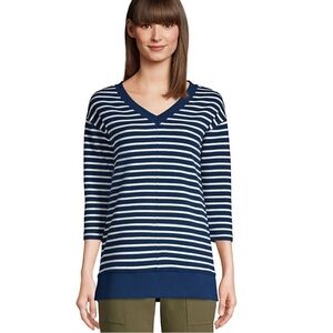 EUC Land’s End size 12/14 Women's Navy and White Striped tunic. 3/4 sleeves.
